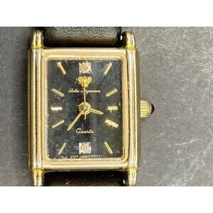 Jules Jurgensen JJ V238 6744 Tank Quartz Watch Double Diamond Black Calf Band